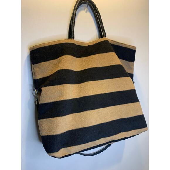 Anthropologie Striped Fuzzy Tote Bag  pouch included - Picture 10 of 13